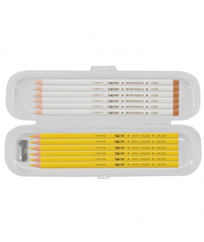 Fatih Beyaz ve Sarı Tekstil İşaretleme Kalemi 12 li Karma Paket Kutulu ve Kalemtraşlı