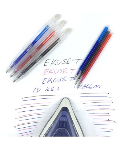 Ekoset Isı ile Uçan Kalem 3 Renk ve 15 Adet Yedek Uç (Mavi-Kırmızı-Siyah)