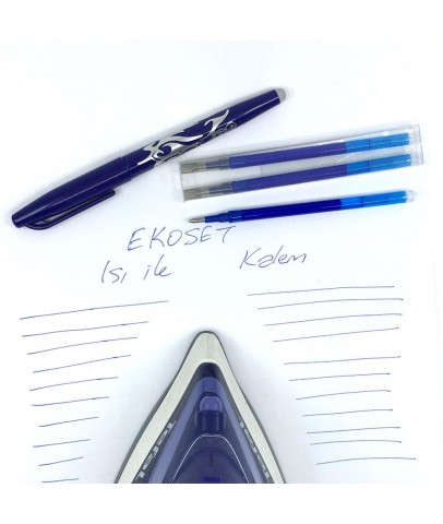 Ekoset Isı ile Uçan Kalem ve 3 adet Yedek 0,7mm İnce uçlu Mavi